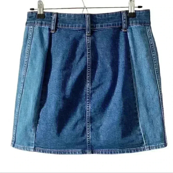 Madewell Denim Mini Skirt Button Front 2 Tone Blue Jean Size 26 - Picture 4 of 14